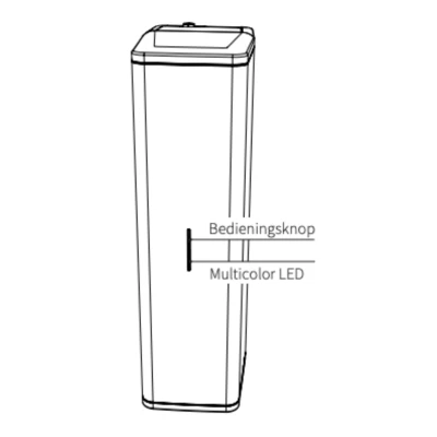 Op de foto zie je een schematische tekening van de binnenunit van de Intergas Xtend warmtepomp. In het midden op het voorpaneel zit het LED lampje waar de tekst het over heeft.